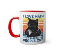 I Love Math It Makes People Cry Funny Black Cat Taza de color roja con mango a juego taza 330ml