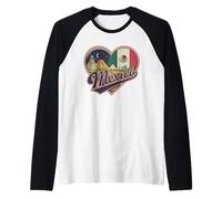 I Love Mexico Heart - Recuerdo de la Bandera de México y Las pirámides Aztecas Camiseta Manga Raglan