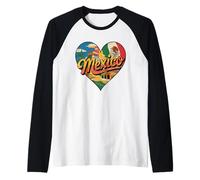 I Love Mexico Heart - Recuerdo de la Bandera de México y Las pirámides Aztecas Camiseta Manga Raglan
