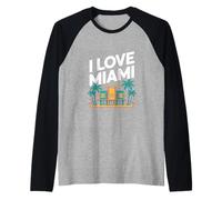 I Love Miami Art Deco Palmeras Flamencos Camiseta Manga Raglan