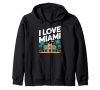 I Love Miami Art Deco Palmeras Flamencos Sudadera con Capucha