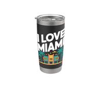 I Love Miami Art Deco Palmeras Flamencos Vaso térmico de acero inoxidable de doble pared