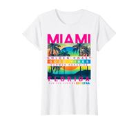 I Love Miami, Cool Miami Florida Colourful Sunrise Graphic Camiseta gráfica económica, Mujer, Blanco, M