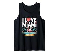 I Love Miami Flamingo Palmeras Atardecer Camiseta sin Mangas