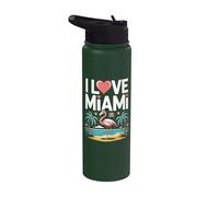 I Love Miami Flamingo Palmeras Atardecer Stainless Steel Insulated Water Bottle