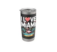 I Love Miami Flamingo Palmeras Atardecer Vaso térmico de acero inoxidable de doble pared