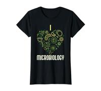 I Love Microbiología Virología y Biología Laboratorio de Ciencias Camiseta gráfica económica, Mujer, Negro, L