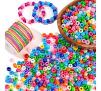 I LOVE MOM 1500 Piezas Cuentas de Colores Abalorios de Agujero Grandes con Hilo para Hacer Pulseras Perlas para Joyas de Bricolaje Manualidades Regalos