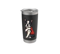 I Love Mom Tattoed Dog Mama Boston Terrier Dueño Amante de los perros Vaso térmico de acero inoxidable de doble pared