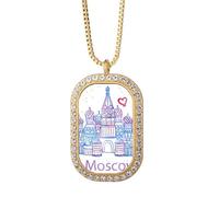 I Love Moscow Basil's Cathedral Russia - Collar con colgante de cristal dorado con diamantes