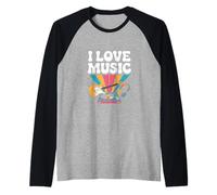 I Love Music Guitarra Disco de vinilo Vibes Camiseta Manga Raglan