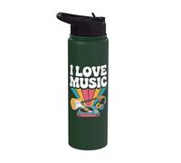 I Love Music Guitarra Disco de vinilo Vibes Stainless Steel Insulated Water Bottle