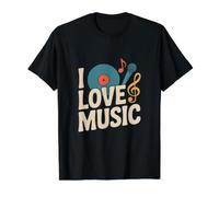 I Love Music - Micrófono de Vinilo con Clave de Sol Camiseta gráfica económica, Hombre, Negro, S