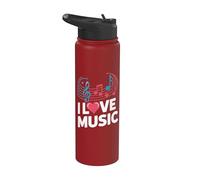 I Love Music Notas Musicales Melodía Stainless Steel Insulated Water Bottle