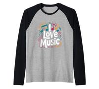 I Love Music Vibrant Notes Diseño rítmico Camiseta Manga Raglan
