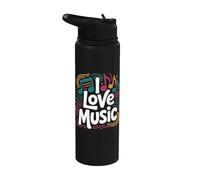 I Love Music Vibrant Notes Diseño rítmico Stainless Steel Insulated Water Bottle