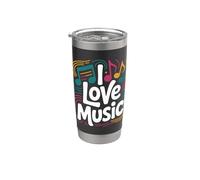 I Love Music Vibrant Notes Diseño rítmico Vaso térmico de acero inoxidable de doble pared