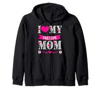 I Love My Awesome Mom Cute Pink Heart Día de la Madre Sudadera con Capucha