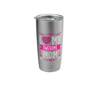 I Love My Awesome Mom Cute Pink Heart Día de la Madre Vaso térmico de acero inoxidable de doble pared