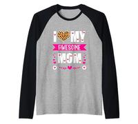 I Love My Awesome Mom Día de la Madre Corazón de Leopardo Camiseta Manga Raglan