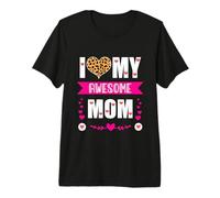 I Love My Awesome Mom Día de la Madre Corazón de Leopardo Camiseta Premium