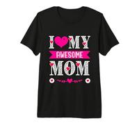 I Love My Awesome Mom Día de la Madre Corazón Rosa Camiseta Premium