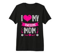 I Love My Awesome Mom Día de la Madre Corazón Rosa Camiseta Premium