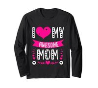 I Love My Awesome Mom Día de la Madre Corazón Rosa Manga Larga