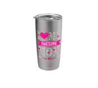 I Love My Awesome Mom Día de la Madre Corazón Rosa Vaso térmico de acero inoxidable de doble pared