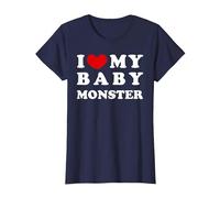I Love My Baby Monster, Amo a mi bebé Monstruo Camiseta, Mujer, Azul Marino, L