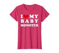I Love My Baby Monster, Amo a mi bebé Monstruo Camiseta, Mujer, Rojo Jaspeado, XS