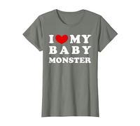 I Love My Baby Monster, Amo a mi bebé Monstruo Camiseta, Mujer, Verde Militar Jaspeado, S