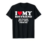 I Love My Boyfriend So Please Stay Away from Me Camiseta gráfica económica, Hombre, Negro, M