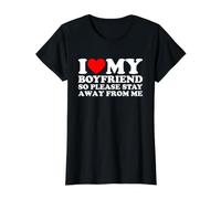 I Love My Boyfriend So Stay Away from Me Camiseta gráfica económica, Mujer, Negro, XL