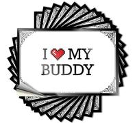 I Love My Buddy - Accesorios de barra para exteriores, autoadhesivos, paquete de calcomanías de vinilo para puerta (6 x 9 cm)