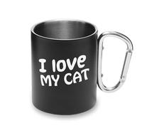 I Love My Cat Pets - Taza de metal con asa de mosquetón, taza de camping