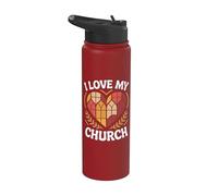 I Love My Church Heart Vitral Stainless Steel Insulated Water Bottle