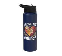 I Love My Church Heart Vitral Stainless Steel Insulated Water Bottle