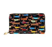I Love My Dog Dachshunds - Cartera de piel con estampado de perro salchicha para teléfono celular, tarjeta de crédito, billetera con cremallera, color negro, talla única, Negro, One Size