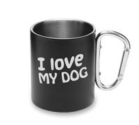 I Love My Dog Pets - Taza de metal con asa de mosquetón, taza de camping
