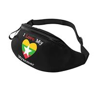 I Love My Flag of Myanmar Heart Casual Fanny Pack Hombres y Mujeres Ocio Deportes Riñonera Deportes Día Ejercicio Regalo