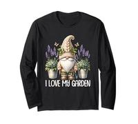 I Love My Garden Gnome Graphic Floral Lilac Lavender Flower Manga Larga