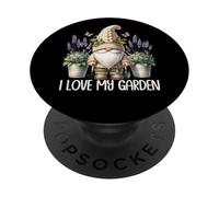 I Love My Garden Gnome Graphic Floral Lilac Lavender Flower PopSockets PopGrip Adhesivo