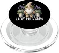 I Love My Garden Gnome Graphic Floral Lilac Lavender Flower PopSockets PopGrip para MagSafe