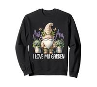 I Love My Garden Gnome Graphic Floral Lilac Lavender Flower Sudadera