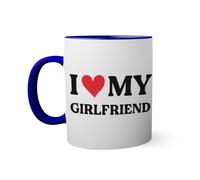 I Love My Girlfriend Taza de color azul oscuro con mango a juego 330ml