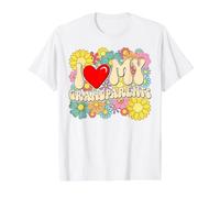 I Love My Grandparents Retro 70s 80s Floral Día de los Abuelos Camiseta gráfica económica, Hombre, Blanco, M