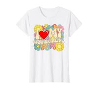 I Love My Grandparents Retro 70s 80s Floral Día de los Abuelos Camiseta gráfica económica, Mujer, Blanco, XS