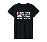 I Love My Hot Boyfriend So Please Stay Away from Me Camiseta gráfica económica, Mujer, Negro, L