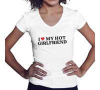 I Love My Hot Girlfriend Camisa Blanca de Cuello en V para Mujer Size XXL